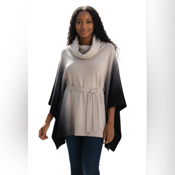 Karen Millen Ombre Poncho Belted Sweater Wool Blend Cowl Neck Casual Size 2 - Picture 1 of 9